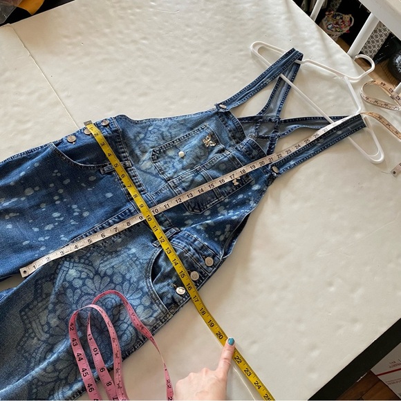 Upcycled Denim Overalls Jeans Womens Size Small Handmade Floral Blue Stretch - Picture 8 of 12